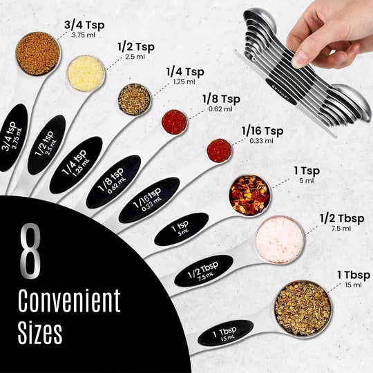Magnetic Dual Sided Measuring Spoons W/ Leveler Stainless Kitchen Tool -Set of 9