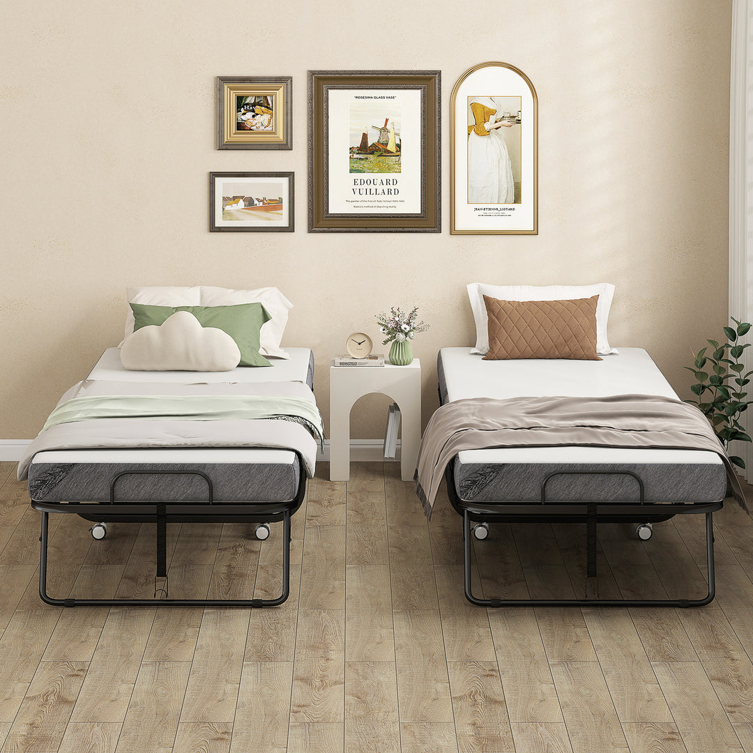 Folding Bed with Mattress for Adults, Single Size, Portable Foldable Bed with Memory Foam Mattress &amp; Steel Frame, White