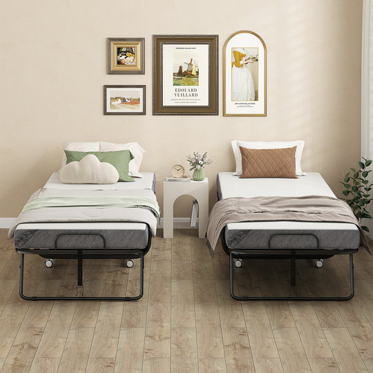 Folding Bed with Mattress for Adults, Single Size, Portable Foldable Bed with Memory Foam Mattress &amp; Steel Frame, White