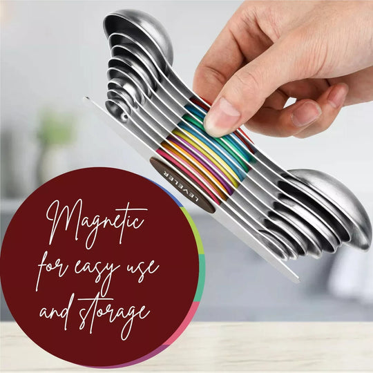 Magnetic Dual Sided Measuring Spoons W/ Leveler Stainless Kitchen Tool -Set of 9
