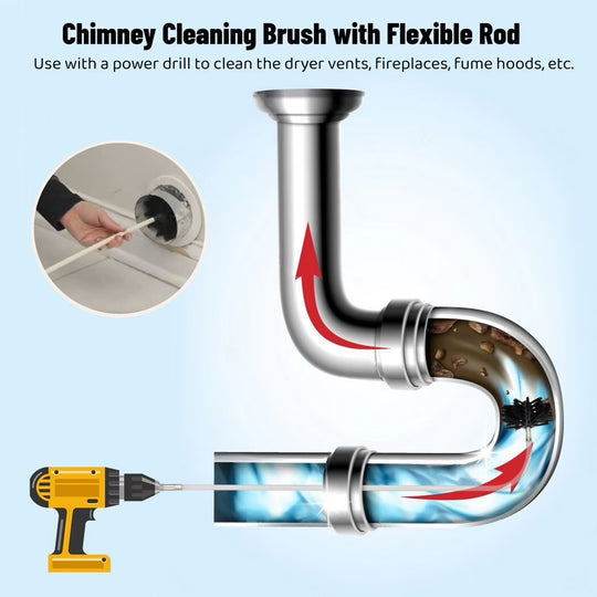 Chimney Cleaning Brush Kit, 23PCS Chimney Sweep Kit, Duct Vent Cleaning Tool with 20 Flexible Rods, 2 Brush Heads, 1 Drill Connector, Cleaning Brush for Dryer Vents, Fireplaces, Fume Hoods