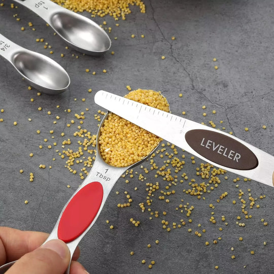 Magnetic Dual Sided Measuring Spoons W/ Leveler Stainless Kitchen Tool -Set of 9