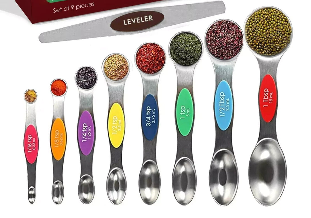 Magnetic Dual Sided Measuring Spoons W/ Leveler Stainless Kitchen Tool -Set of 9
