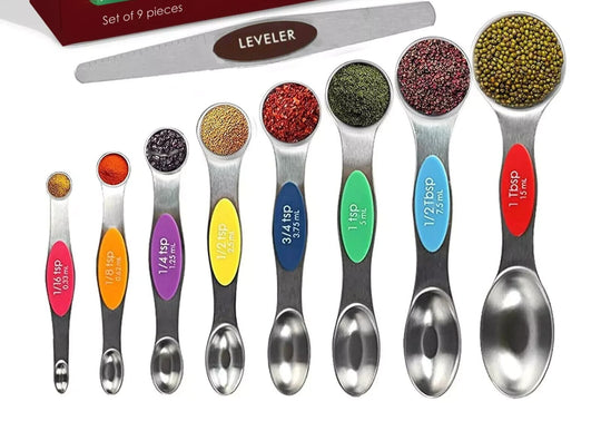 Magnetic Dual Sided Measuring Spoons W/ Leveler Stainless Kitchen Tool -Set of 9