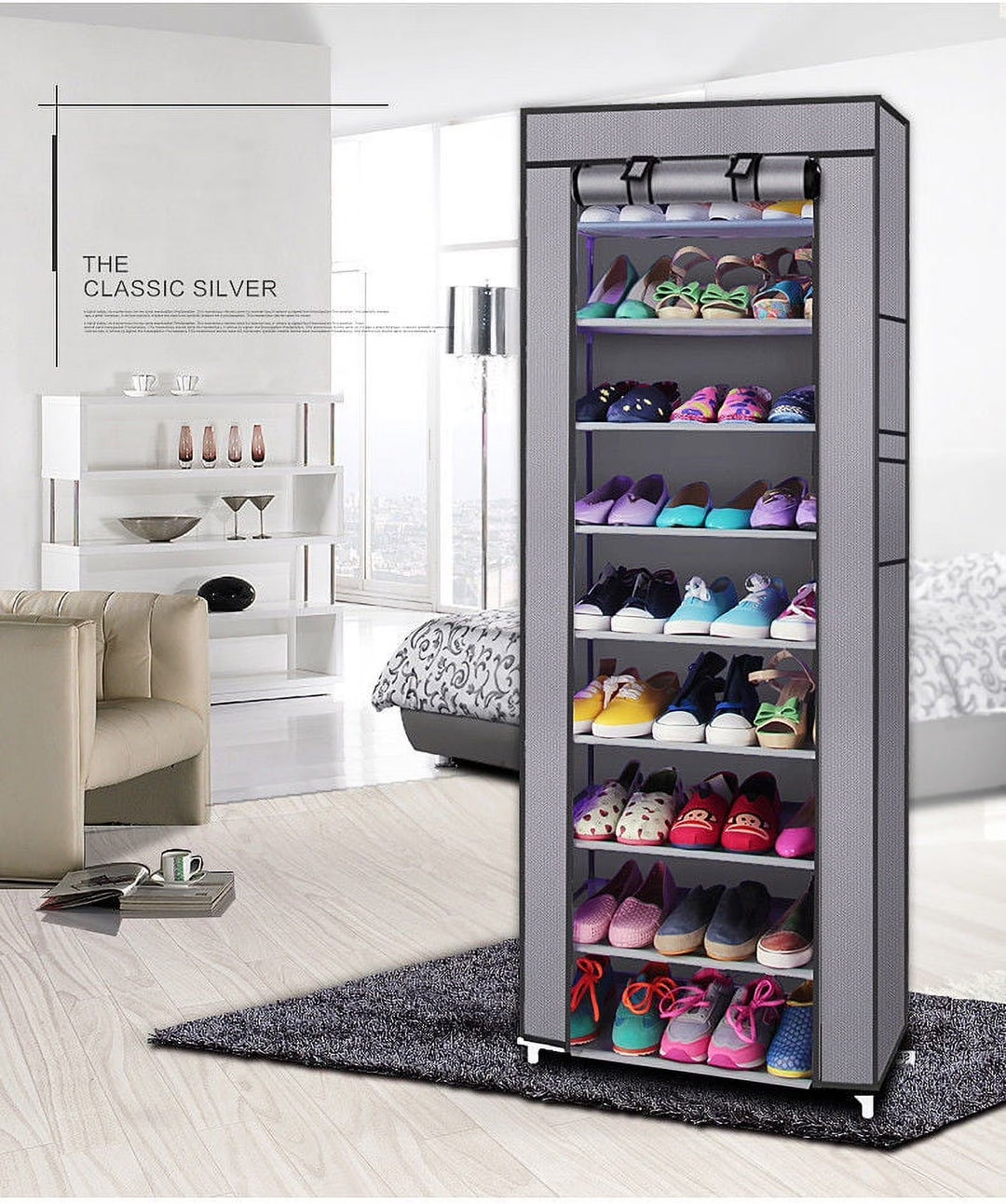 10 Tiers Shoe Rack with Dustproof Cover Closet Shoe Storage Cabinet Organizer