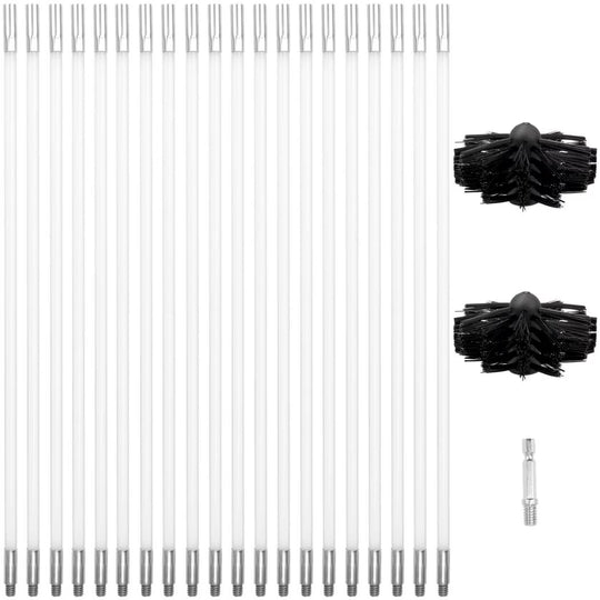 Chimney Cleaning Brush Kit, 23PCS Chimney Sweep Kit, Duct Vent Cleaning Tool with 20 Flexible Rods, 2 Brush Heads, 1 Drill Connector, Cleaning Brush for Dryer Vents, Fireplaces, Fume Hoods