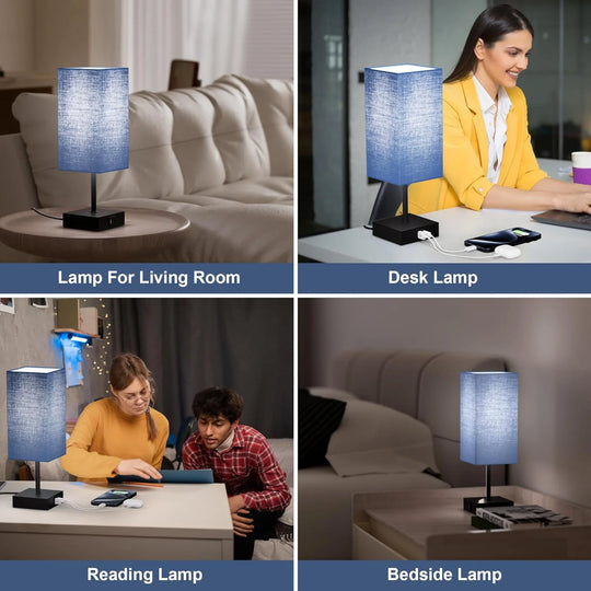 Bedside Table Lamp for Bedroom Set of 2,3 Way Dimmable Touch Lamp with USB C+A Charging Ports, LED Bulbs Included