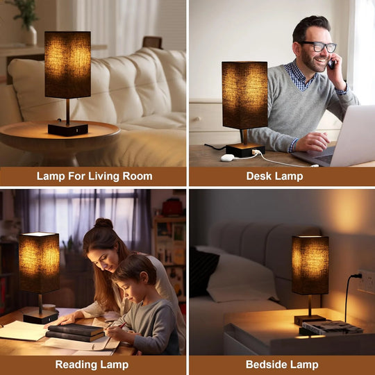 Bedside Table Lamps Set of 2, Touch Bedroom Lamp with USB C+A Charging Ports, 3 Way Dimmable Lamps for Night Stands, LED Bulbs Included
