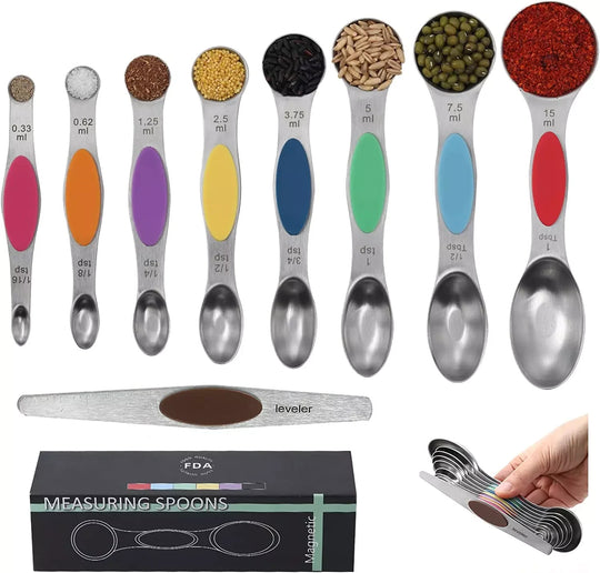 Magnetic Dual Sided Measuring Spoons W/ Leveler Stainless Kitchen Tool -Set of 9