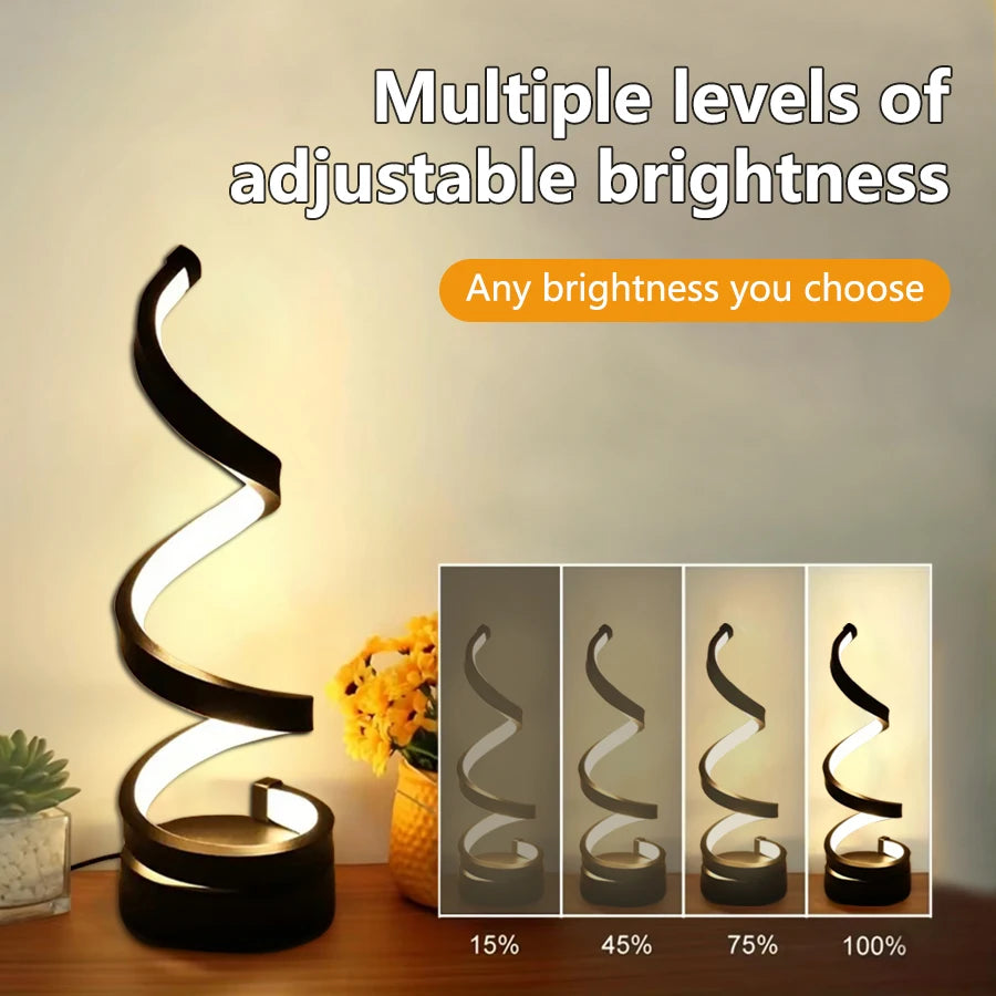Minimalist Spiral LED Desk Lamp Reading Night Light Dimmable Table Lamp Bedside Lamps Home Office Bedroom Living Room Decoration