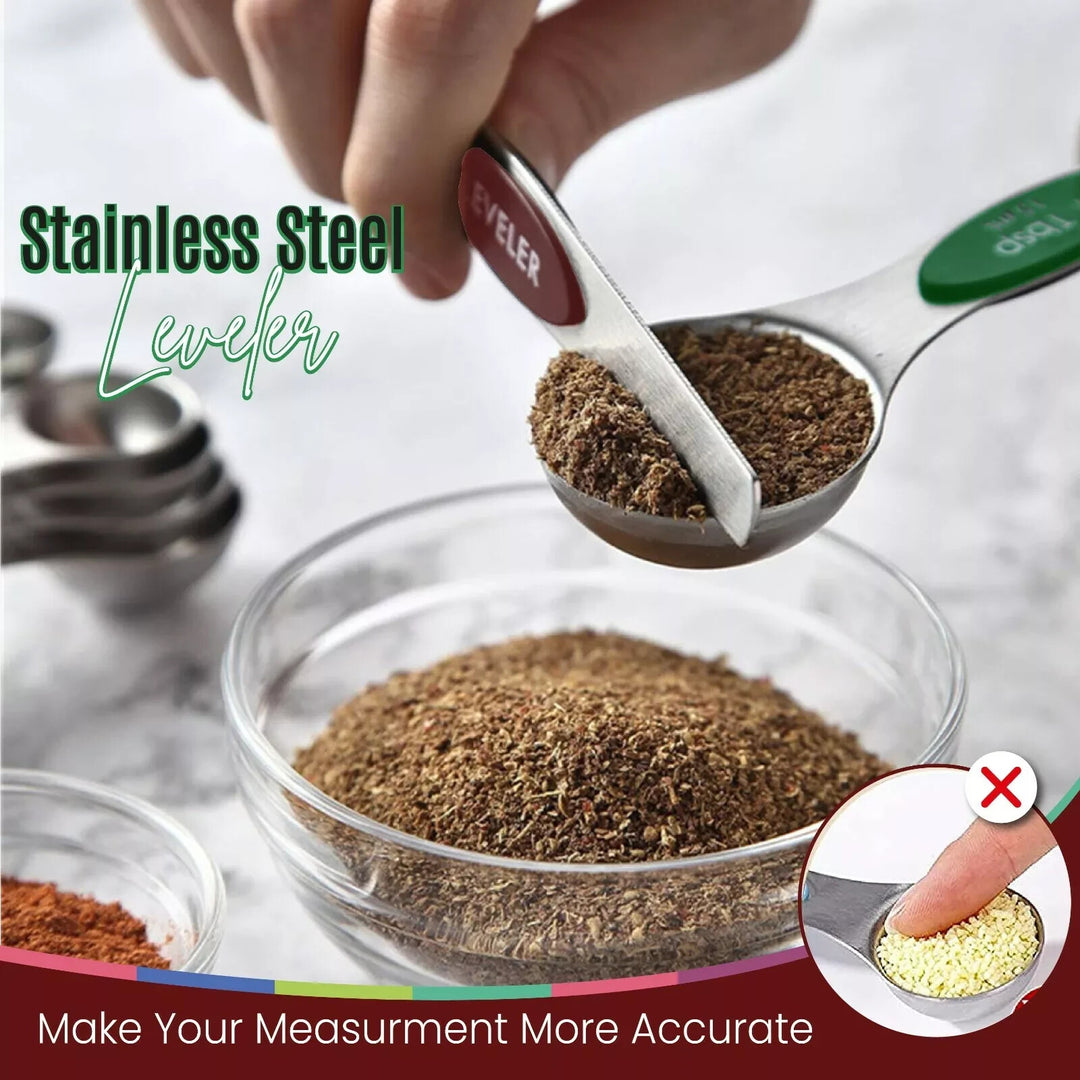 Magnetic Dual Sided Measuring Spoons W/ Leveler Stainless Kitchen Tool -Set of 9