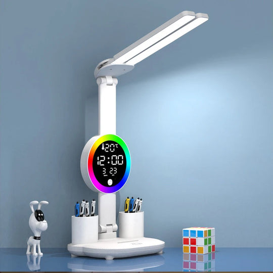 Led Table Lamp Rechargeable for Study Desk Lamp Reading Night Light with Fan Clock Dispaly Room Bedside Reading Led Desk Lights