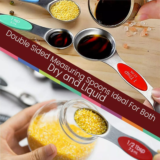 Magnetic Dual Sided Measuring Spoons W/ Leveler Stainless Kitchen Tool -Set of 9