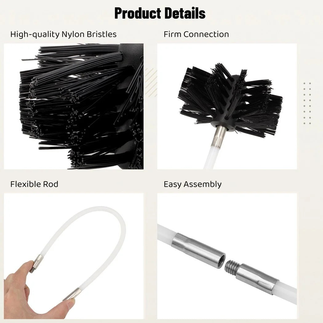 Chimney Cleaning Brush Kit, 23PCS Chimney Sweep Kit, Duct Vent Cleaning Tool with 20 Flexible Rods, 2 Brush Heads, 1 Drill Connector, Cleaning Brush for Dryer Vents, Fireplaces, Fume Hoods
